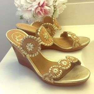 Jack Rogers gold and cork wedges